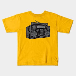 Boombox (Gray Lines + Black Drop Shadow) Analog / Music Kids T-Shirt